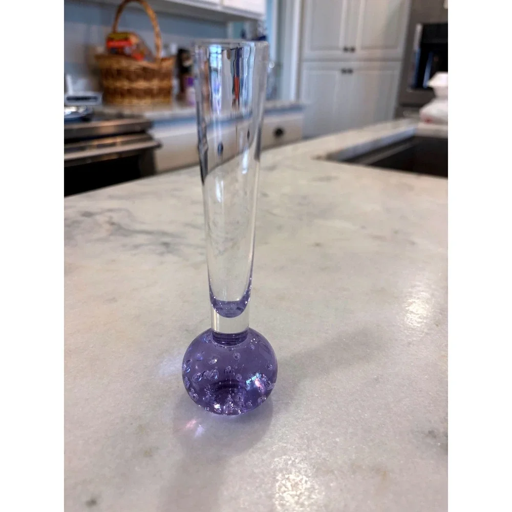 Vintage Scandinavian Art Glass Bud Vase Lavender Controlled Bubble Bullicante